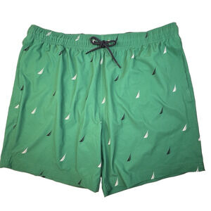 Nautica Swim Trunks Men XXL Green Sailboat Preppy Beach Resort Pockets Lined